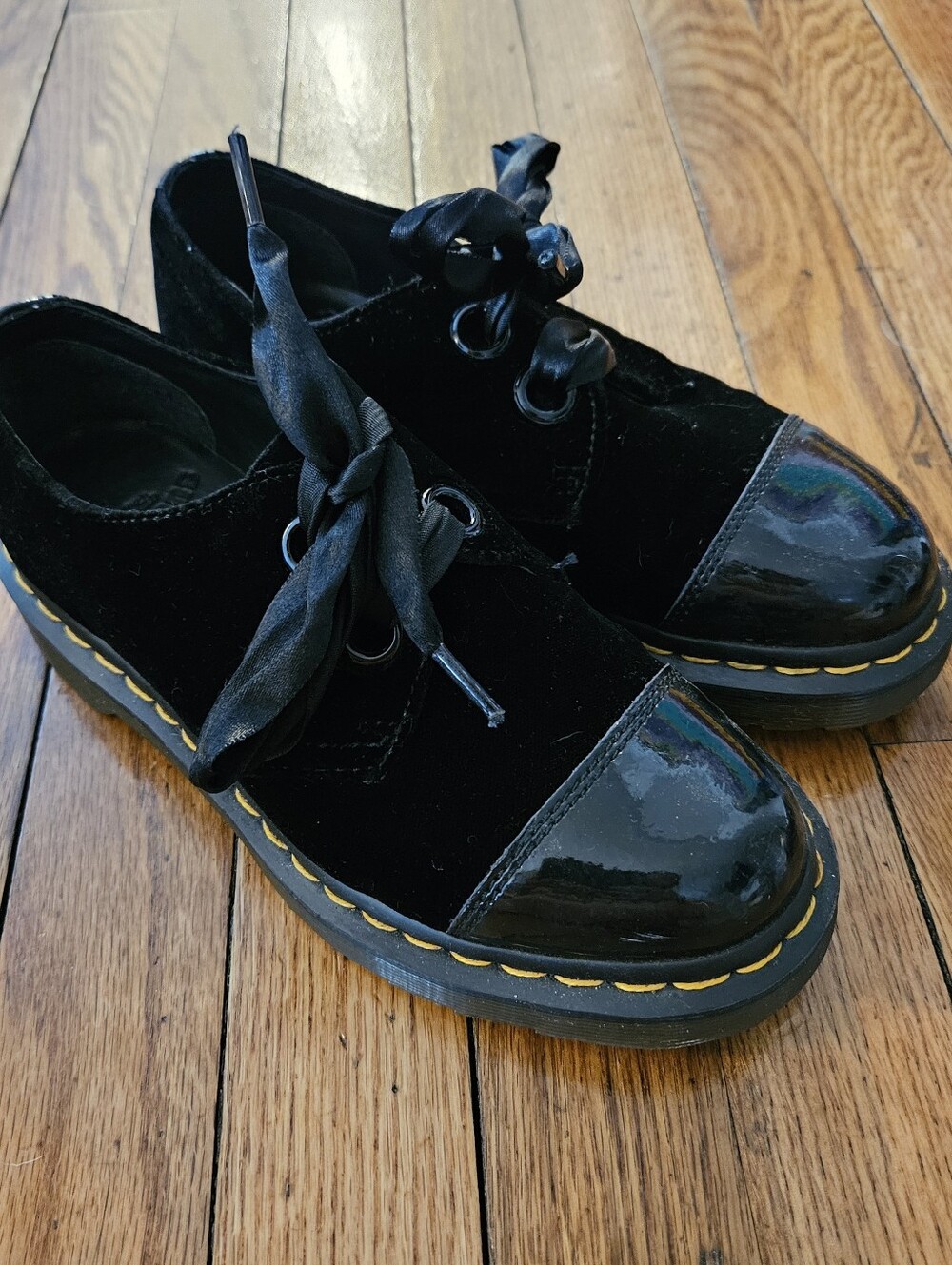 Dr. Martens Black Velvet & Patent Cap Toe Loafers